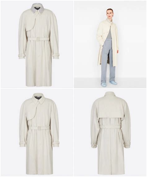 Trench Coat with Dior Oblique Collar Oatmeal Technical Cotton